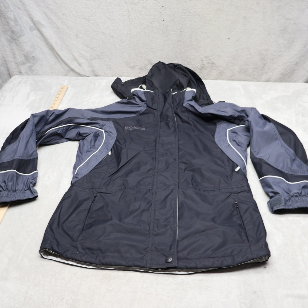 Columbia Core Jacket Women Medium Black Hooded Wind Rain Hiking Parka 3in1 Shell